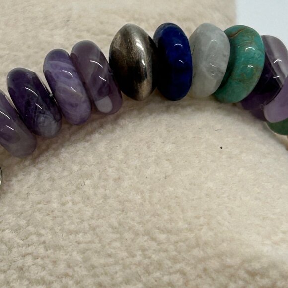 Vintage Carolyn Pollack Sterling Silver Multi Gemstone Memory Wire Bracelet 90s - Picture 8 of 13